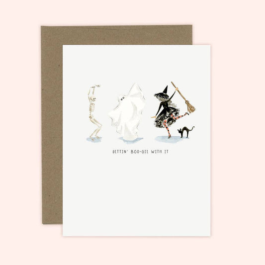 Almeida Illustrations - Gettin' Boo-gie With it Funny Halloween Card: White