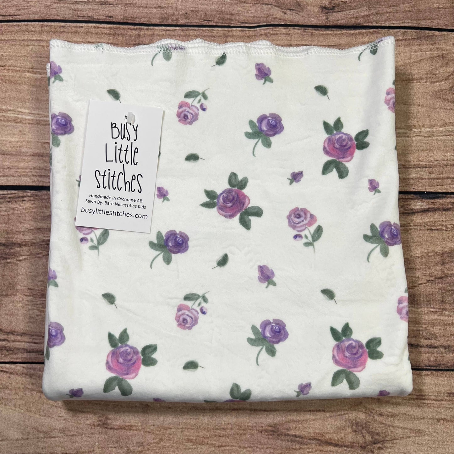 Busy Little Stitches - Lilac Roses on White Toddler Blanket