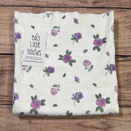 Busy Little Stitches - Lilac Roses on White Toddler Blanket