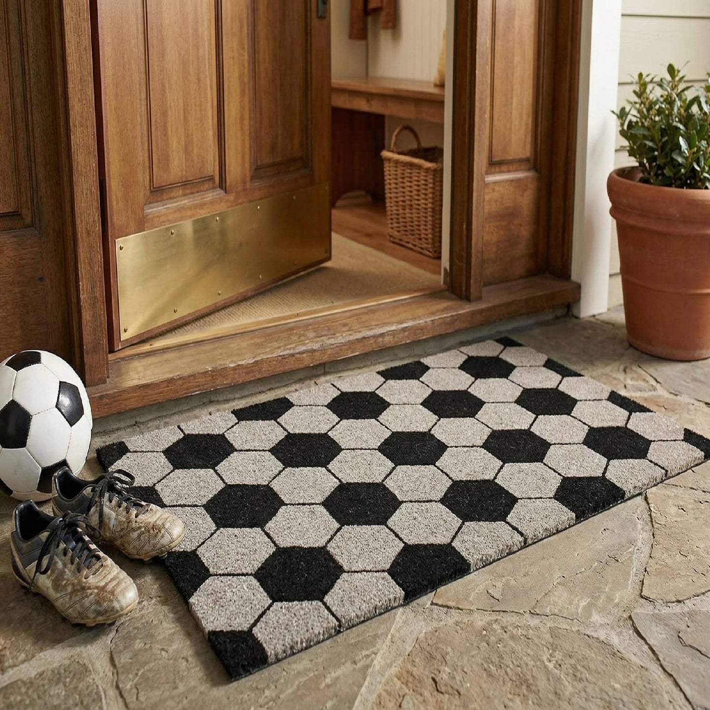 IH Casa Decor - Coir Door Mat (Soccer Print): Black