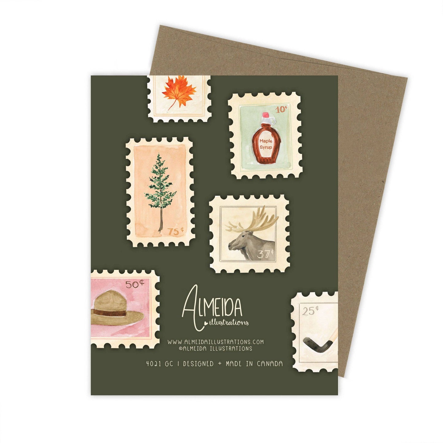 Almeida Illustrations - Canadian Stamps Card: White
