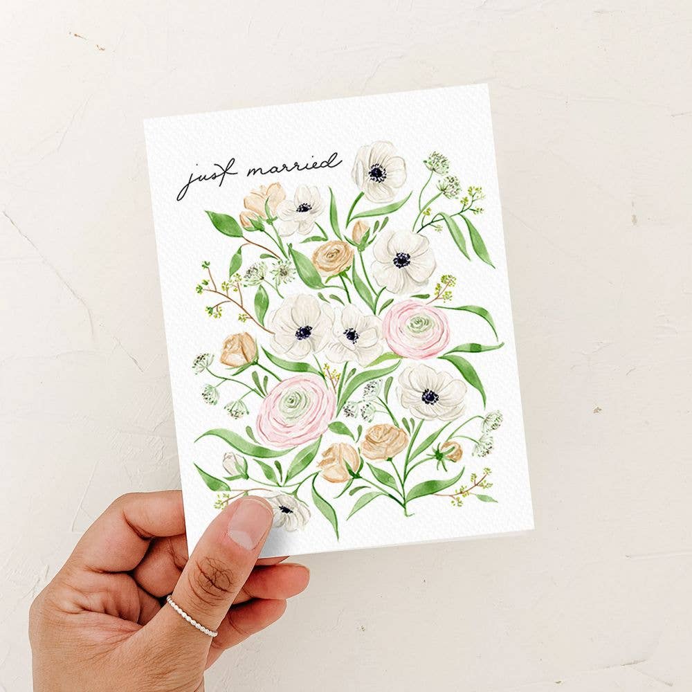 Almeida Illustrations - Just Married Flower Card: White