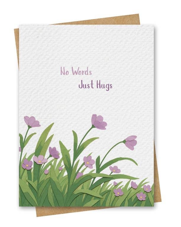 Paper Kuts - Purple Paper Flower Scene No Words, Only Hugs Sympathy Card: Square