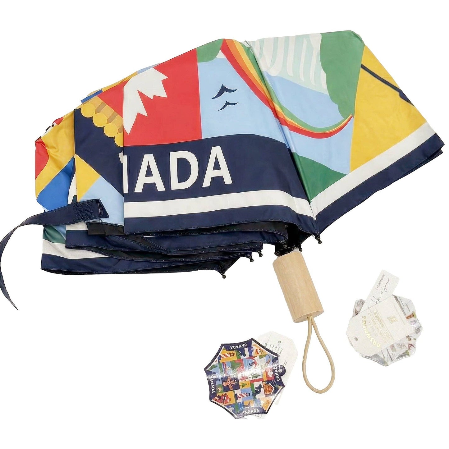 Northern Icons Canada - Canada Heritage Icon Collage Folding Umbrella - Premium UV Protection Sun & Rain Travel Parasol
