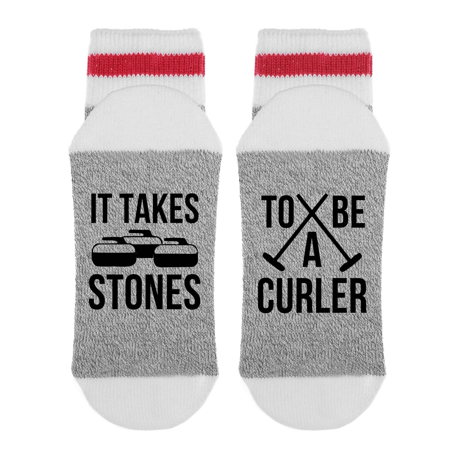 Sock Dirty to Me - It Takes Stones To Be A Curler - Socks: Matte White