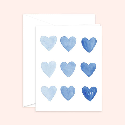 Almeida Illustrations - Hearts of Hope - Blue Encouragement & Sympathy Greeting Card: White