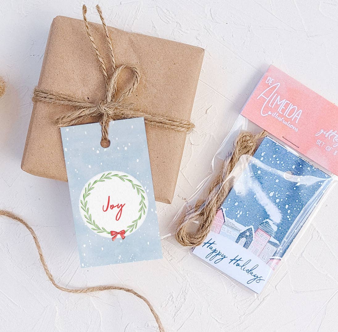 Almeida Illustrations - Joy - Set of 8 Holiday Gift Tags + String