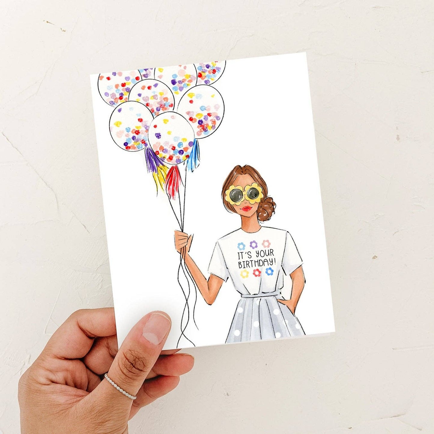 Almeida Illustrations - It's your Birthday! Colorful Birthday Greeting Card: Smooth (while qtys last) + White Envelope