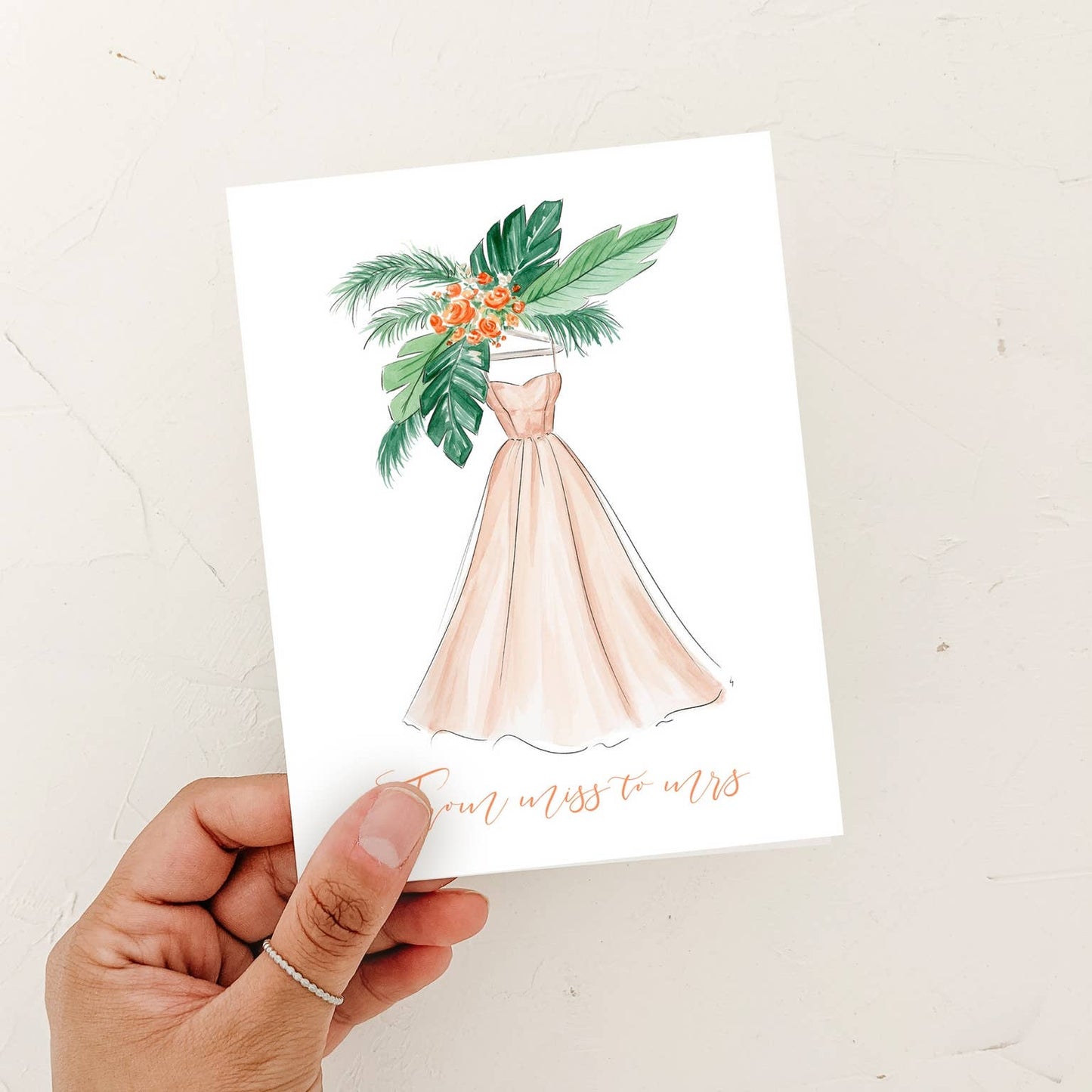 Almeida Illustrations - Miss to Mrs. - Bridal Shower, Newly Engaged Greeting Card: White