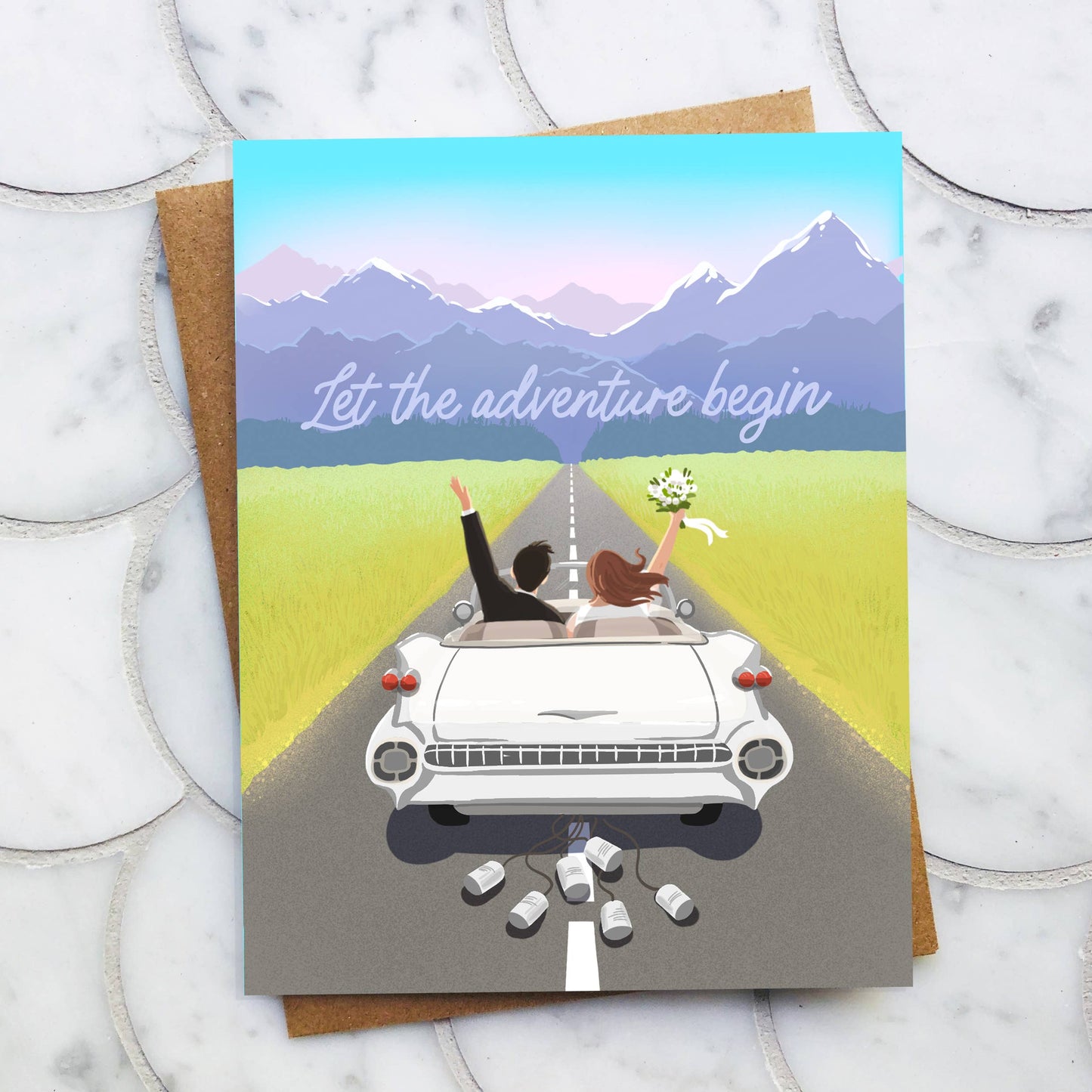 Top Hat and Monocle - Let the Adventure Begin Wedding Card- Wedding Day Card