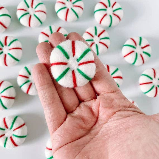 Sewing Seeds Play - One White Felt Peppermint With Red & Green Stripes