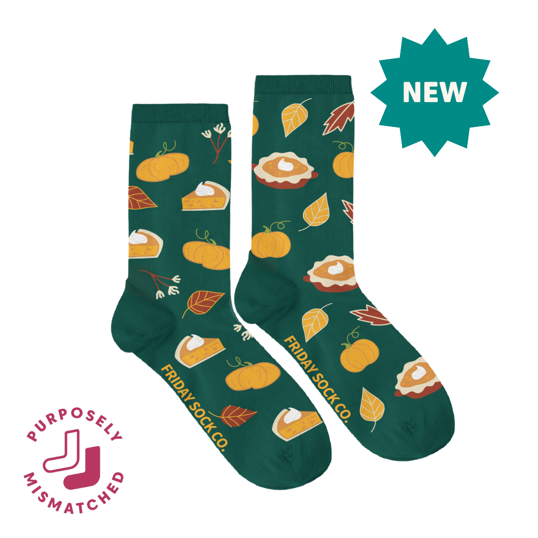 Friday Sock Co. - Women's Pumpkin Pie Fun Crew Socks - Thanksgiving Fall Gift