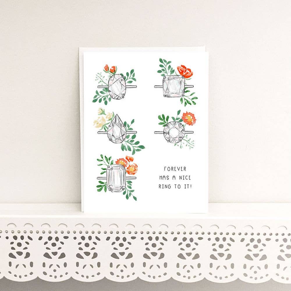 Almeida Illustrations - Floral Ring - Newly Engaged - Bridal Shower Engagement Card: White