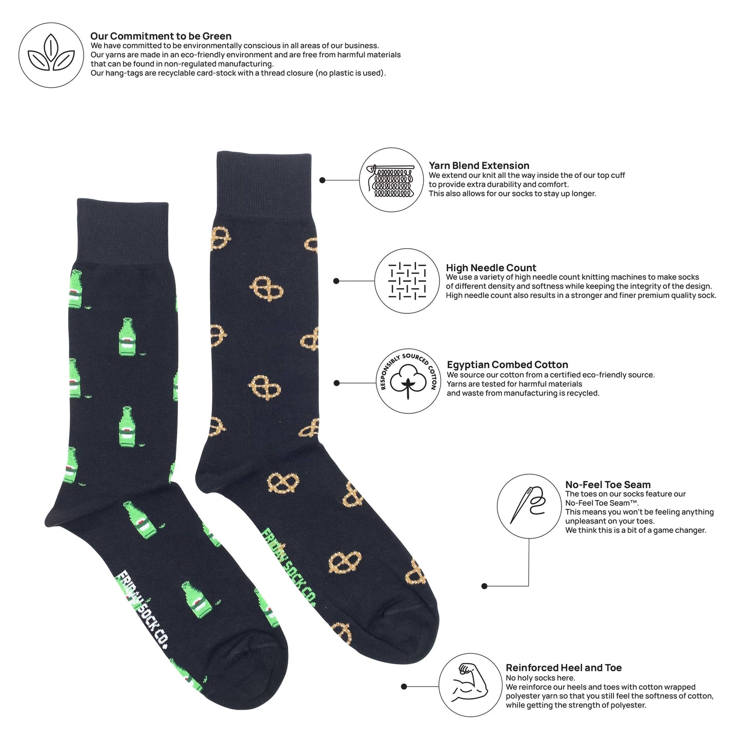 Friday Sock Co. - Men's Pretzel & Beer Mid-Calf Socks - Fun Gift for Dad & Men: Men's 7 - 12
