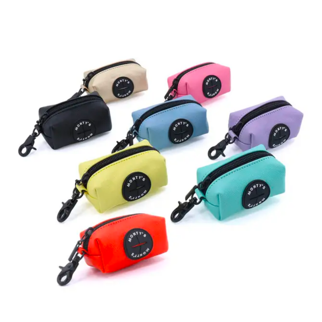 Monty's Bags - Vegan Leather Poop Bag Dispenser with 15 Standard Size Bags: Sunset Red