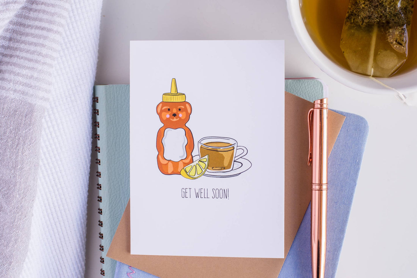 Jaybee Design - Get Well Soon (Honey and Tea) -Greeting Card