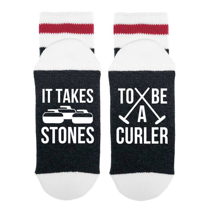 Sock Dirty to Me - It Takes Stones To Be A Curler - Socks: Matte White