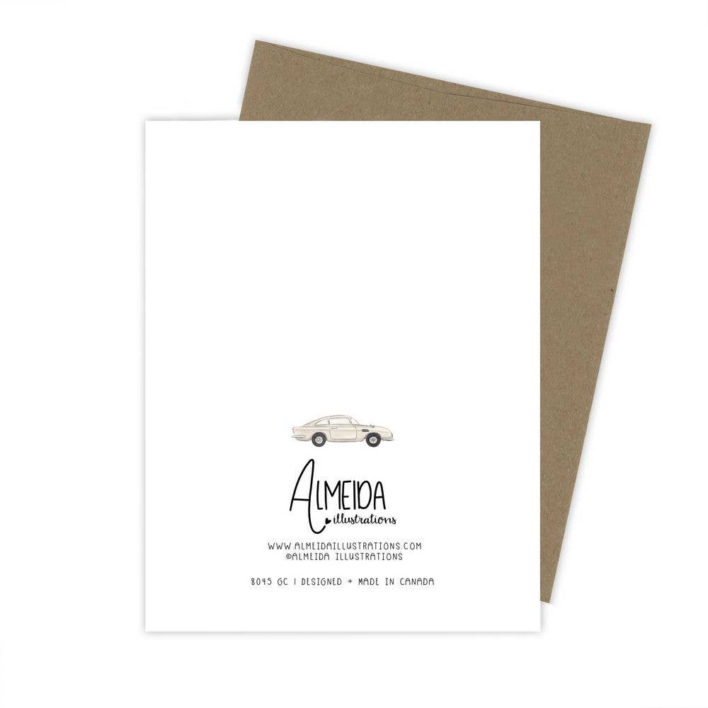 Almeida Illustrations - Vintage Aston Car - Father's Day Greeting Card: White