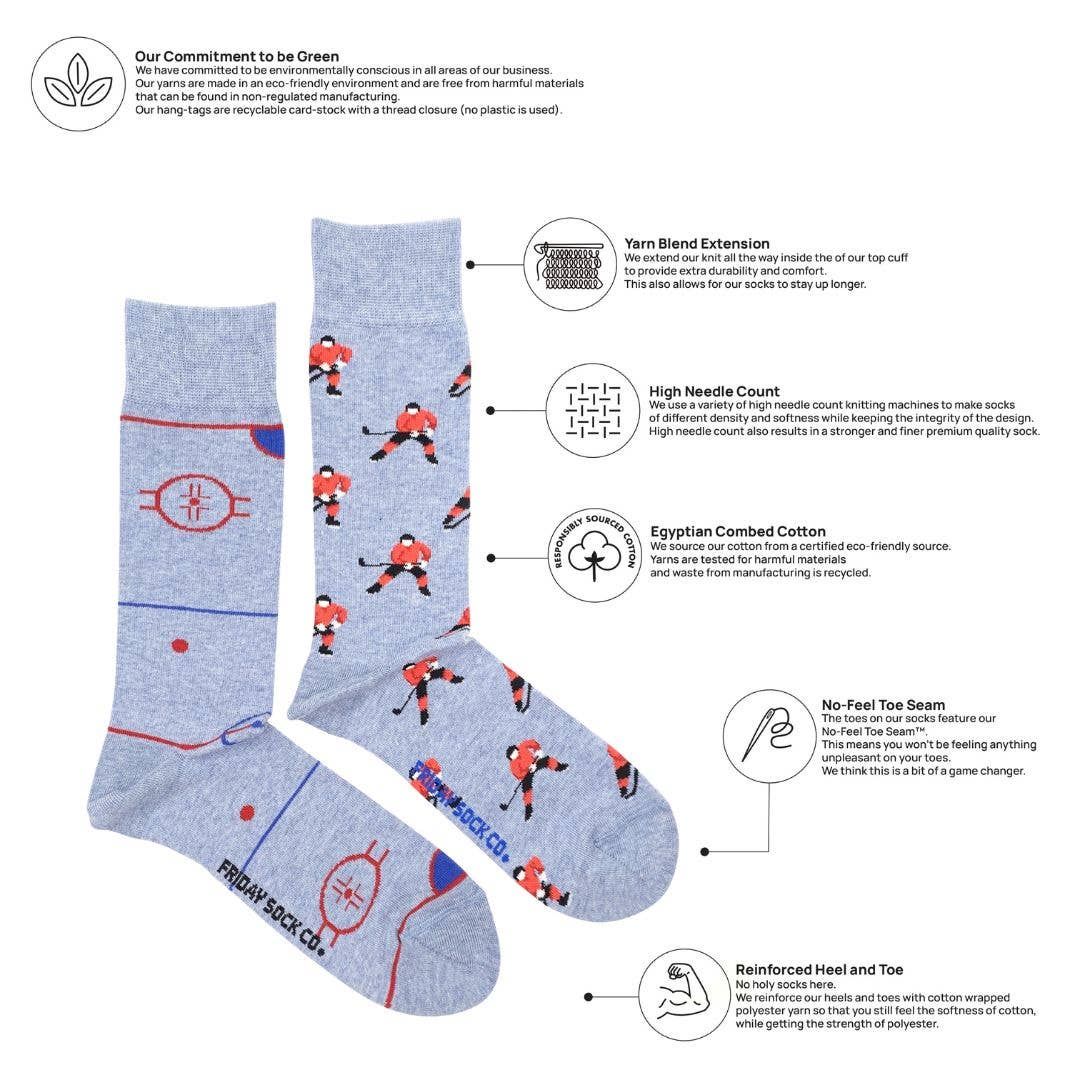 Friday Sock Co. - Men’s Hockey Rink & Player Mid-Calf Socks - Sports Fan Gift: Men's 7 - 12