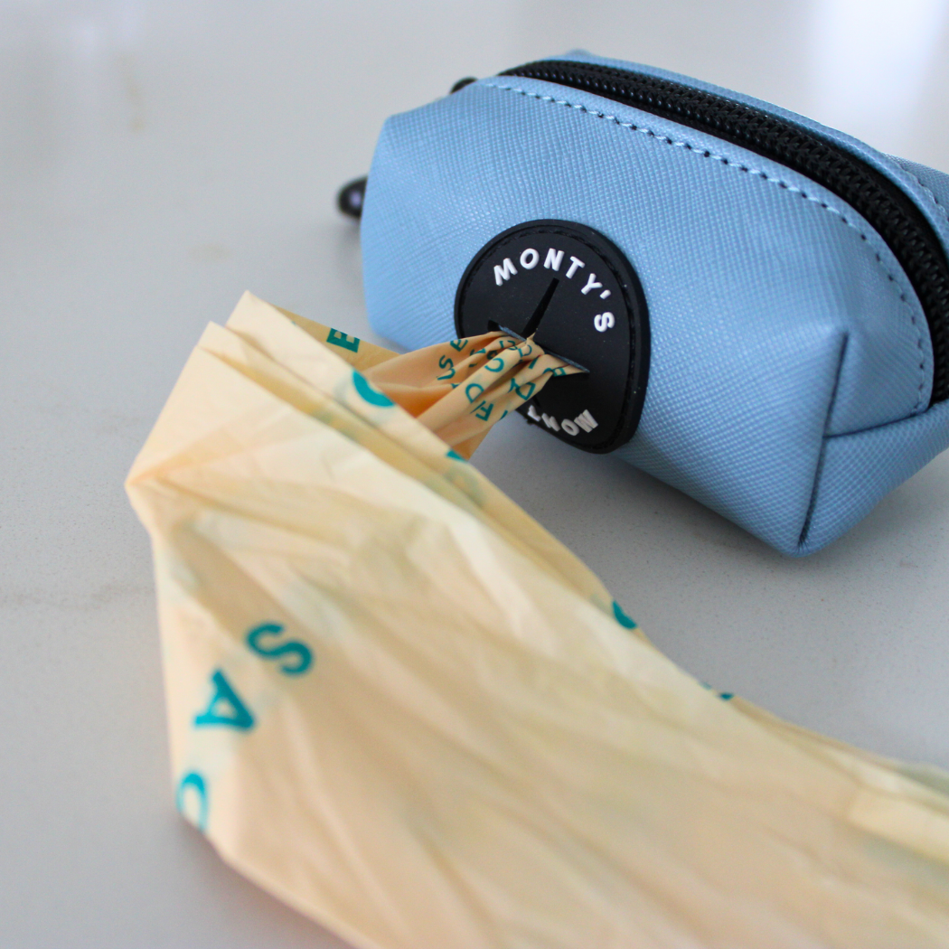 Monty's Bags - Vegan Leather Poop Bag Dispenser with 15 Standard Size Bags: Sunset Red