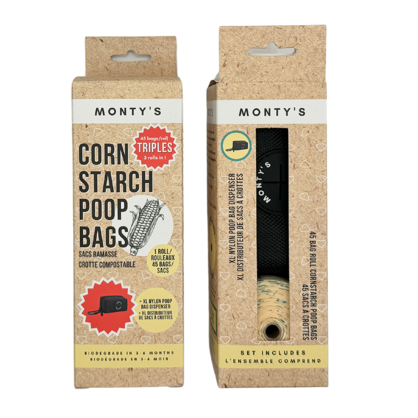 Monty's Bags - XL Nylon Poop Bag Dispenser Set with 45 Bag Triples Roll: Blue