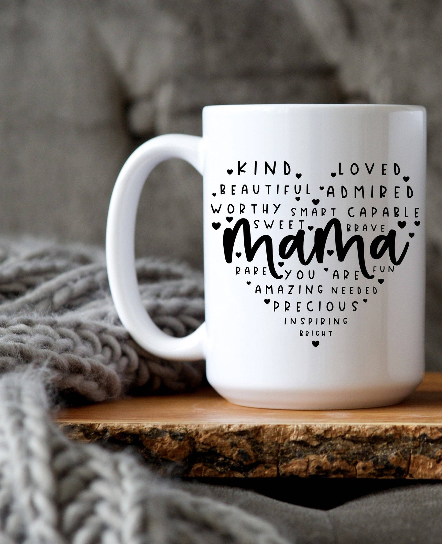 Oakbury Designs - Mama Heart Mug – Inspirational Words | 15oz Coffee Mug: White