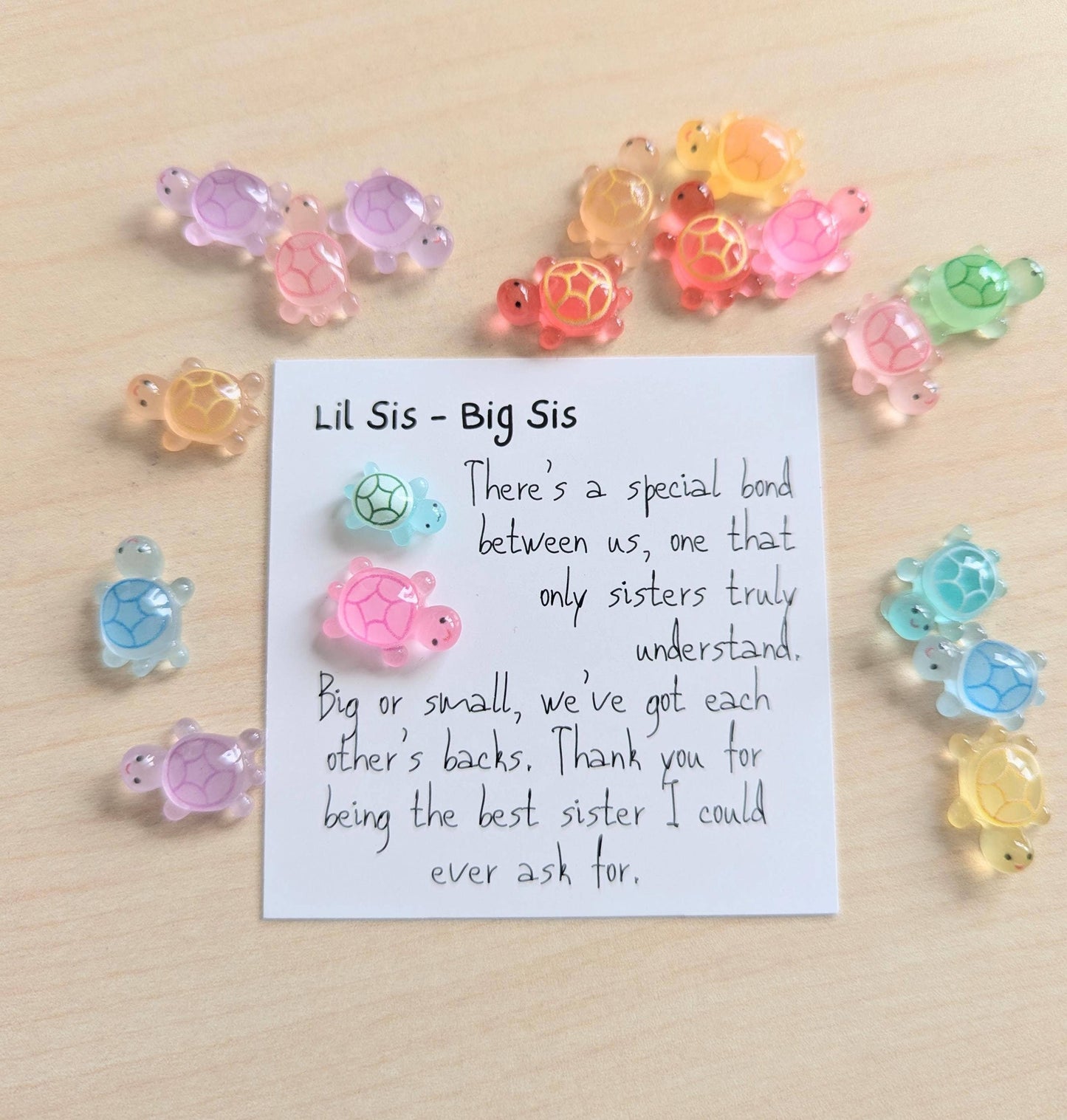 Uplifted Ink - Special Sister Bond Card with Tiny Turtle Figurine