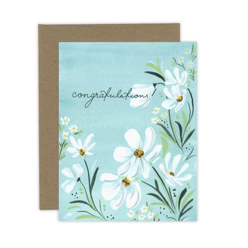 Almeida Illustrations - Congratulations Florals Card: White