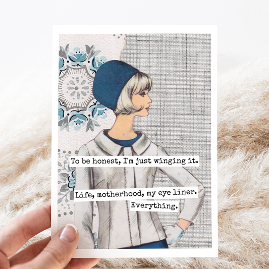 RAVEN'S Rest Studio - Card. To Be Honest I'm Just Winging It Funny Greeting Cards.