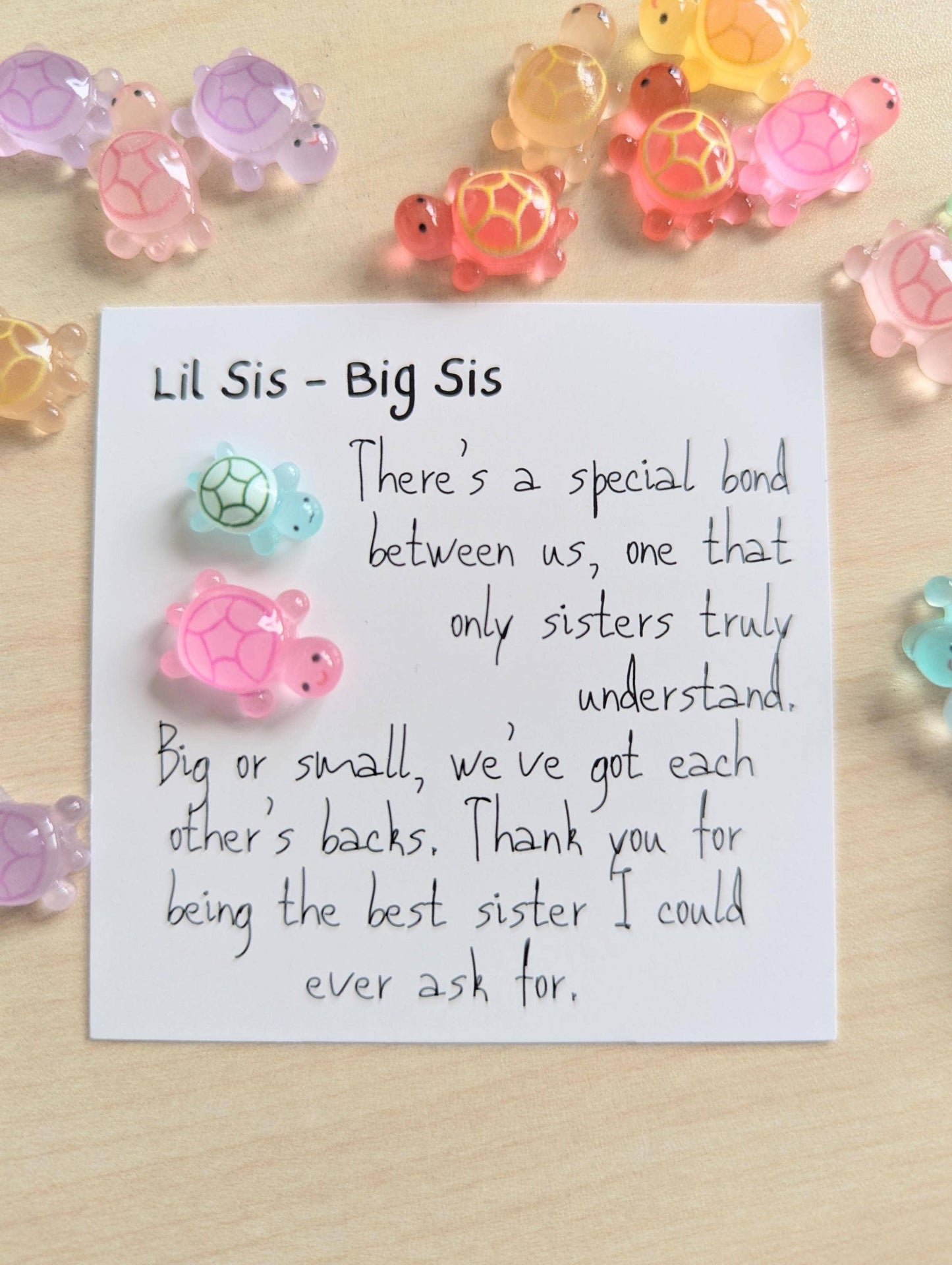 Uplifted Ink - Special Sister Bond Card with Tiny Turtle Figurine