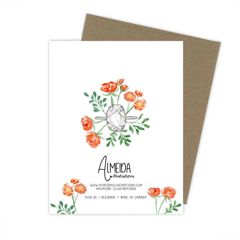 Almeida Illustrations - Floral Ring - Newly Engaged - Bridal Shower Engagement Card: White
