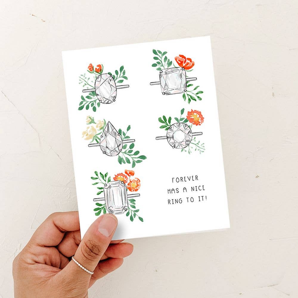 Almeida Illustrations - Floral Ring - Newly Engaged - Bridal Shower Engagement Card: White