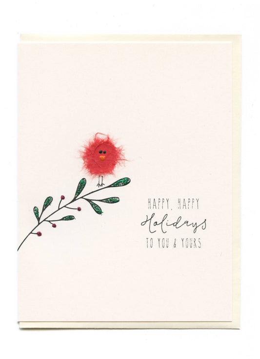 FLAUNT HANDMADE CORRESPONDENCES - "Happy, Happy Holidays To You and Yours" Bird on Branch