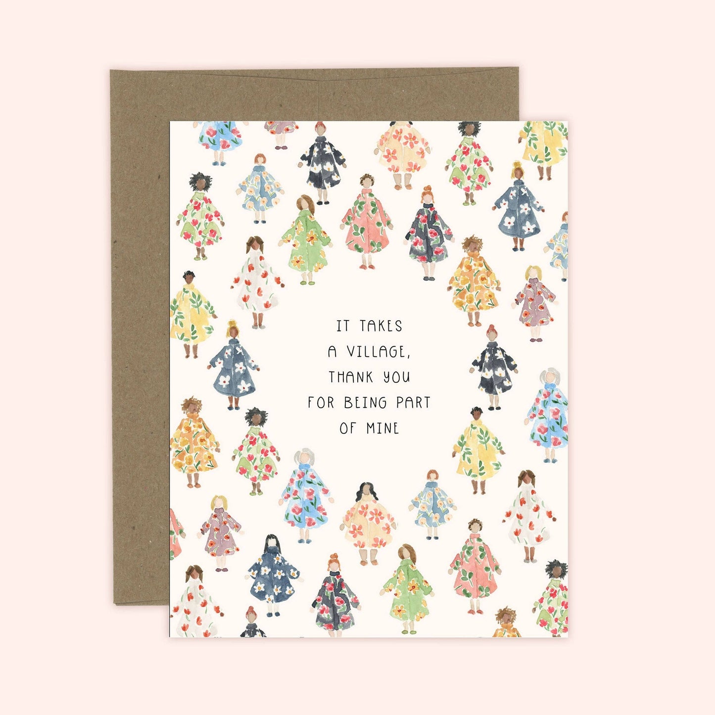 Almeida Illustrations - It Takes a Village Card | Thank You Card: Kraft