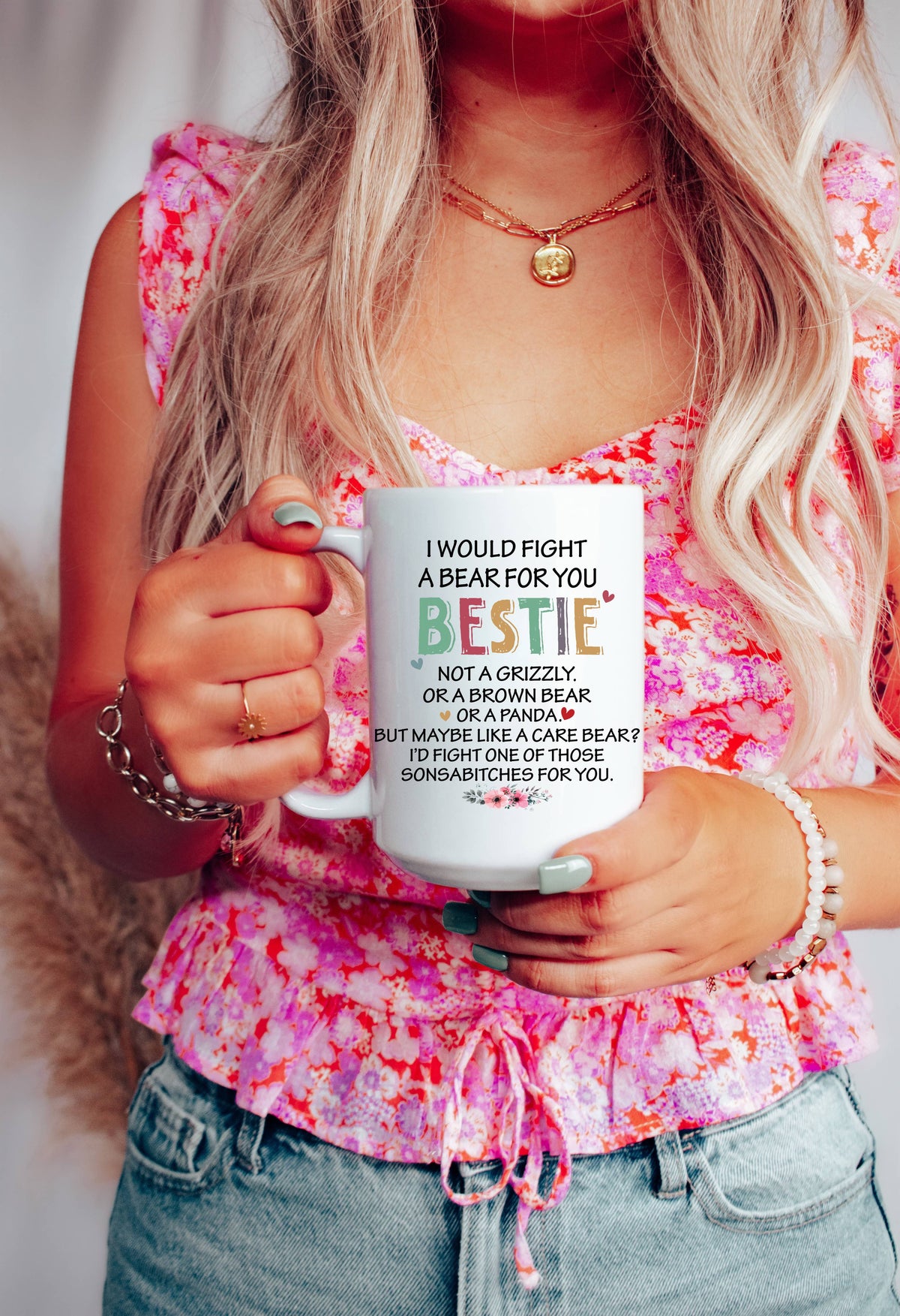 Sunshine & Lemons Co. - I Would Fight A Bear For You Bestie Mug: White