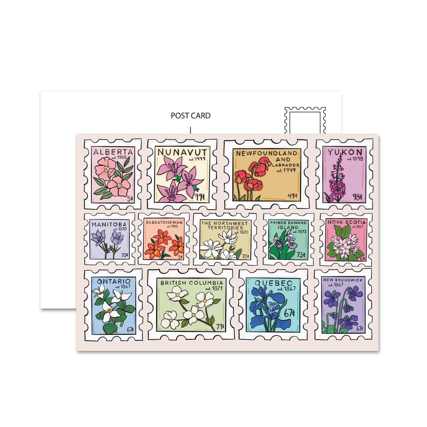 Jaybee Design - Canada Provincial Floral Postage Stamp Postcards