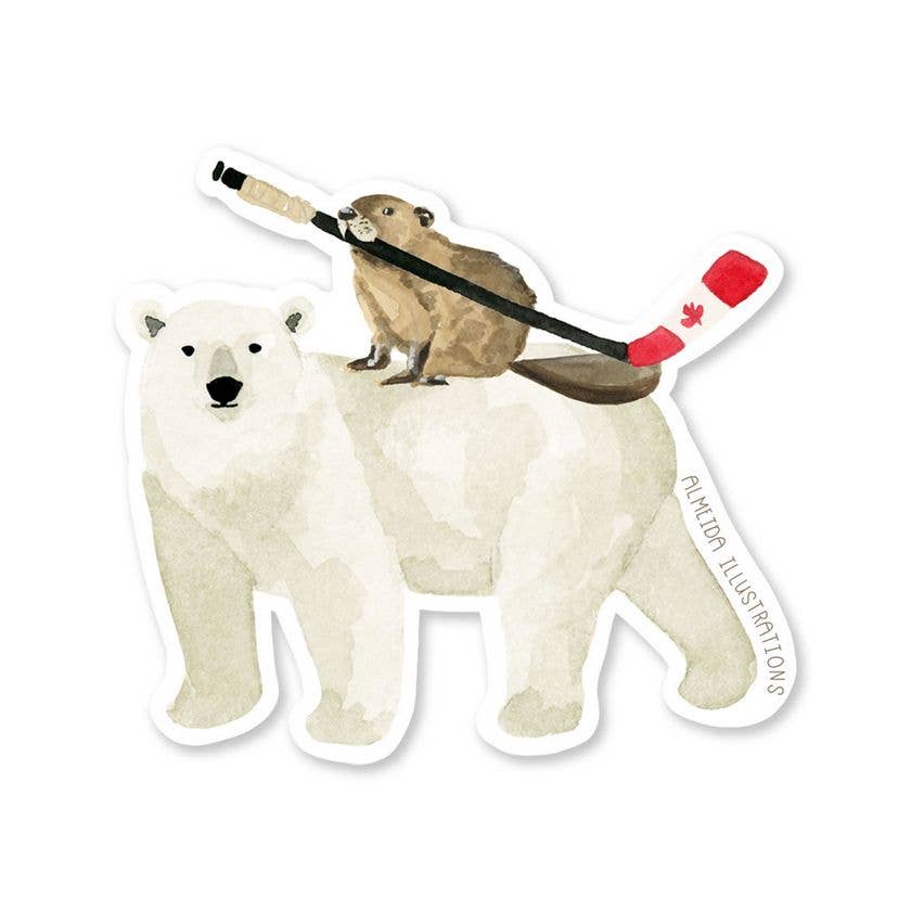 Almeida Illustrations - Polar Bear and Beaver Canadian Animal Sticker