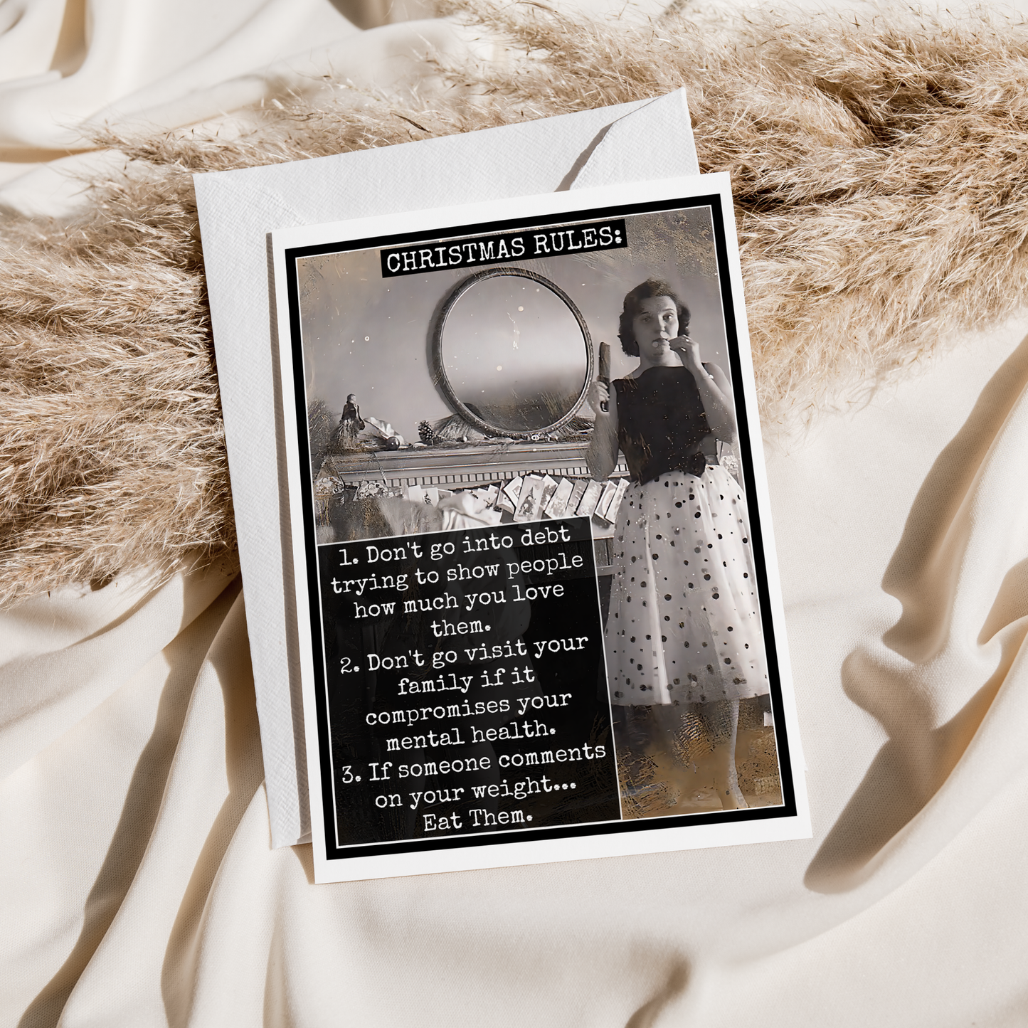 Raven's Rest Studio - Funny Christmas Card. CHRISTMAS RULES: If Someone Comments..