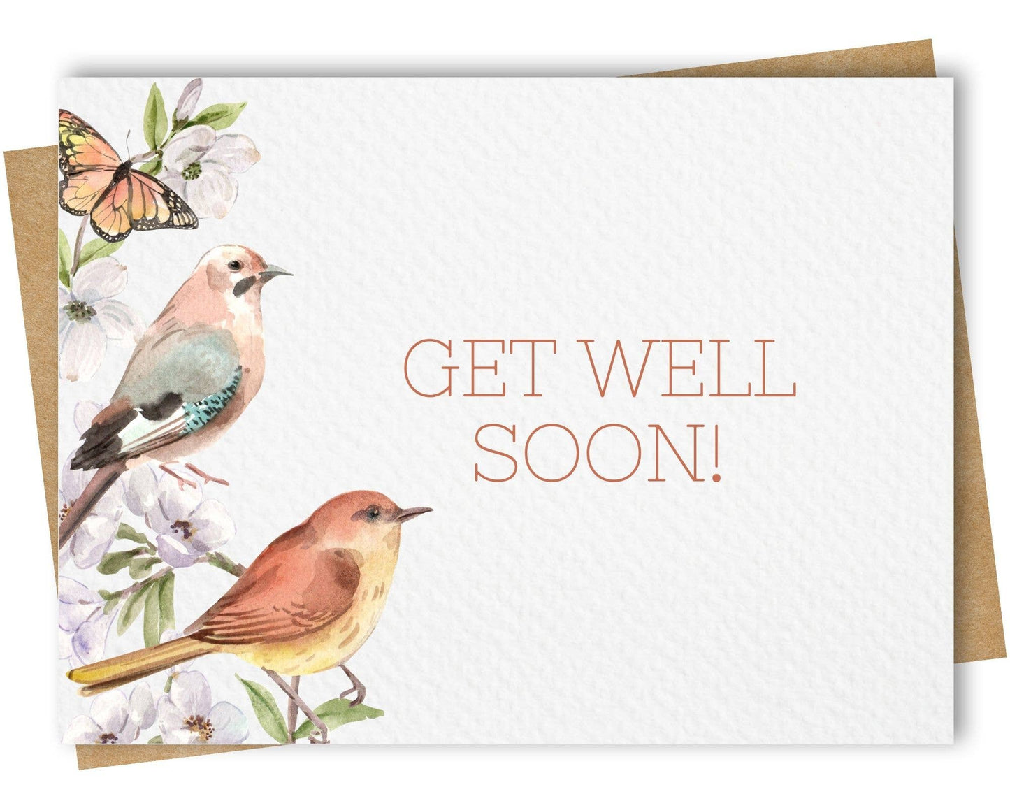 Paper Kuts - Get Well Soon Card with Birds, Includes Kraft Envelope