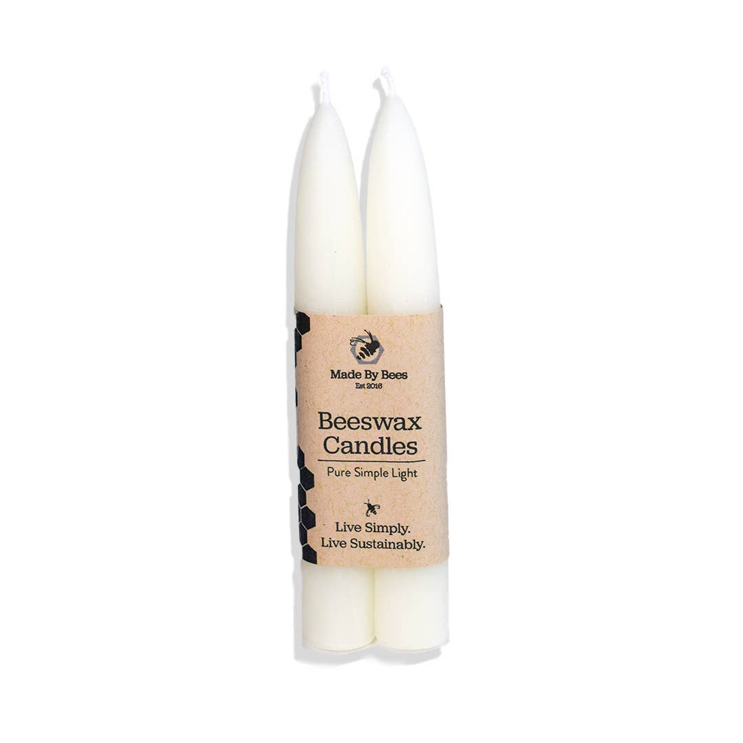 Made By Bees Limited - White Beeswax Taper Candle "Set of 2"
