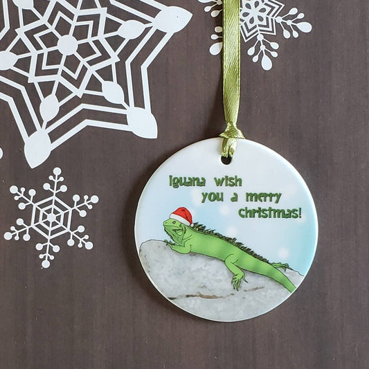 Christmas Shop- Iguana Wish You A Merry Christmas Ornament - Blue Rocket Gifts