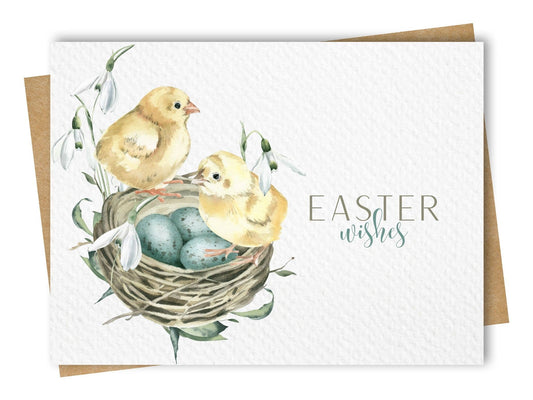 Paper Kuts - Chicks & Eggs in Nest Easter Card, Includes Kraft Envelope: Rounded