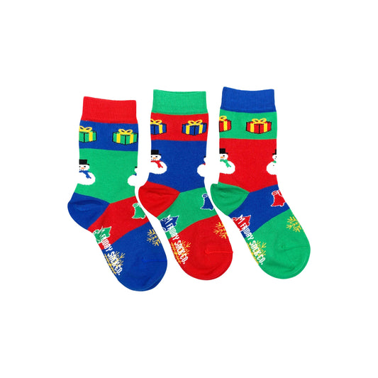 Kid’s Socks | Ugly Christmas Snowman | Mismatched | Festive: XS (Age 1-2) with grip bottom