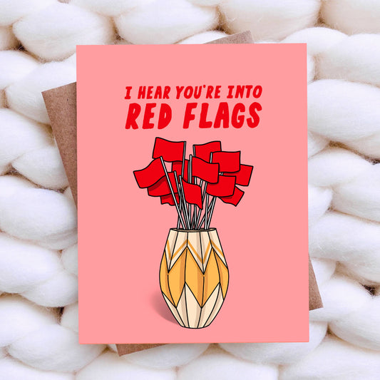 Top Hat and Monocle - Red Flags Funny Galentine / Valentine - Galentines Day Card