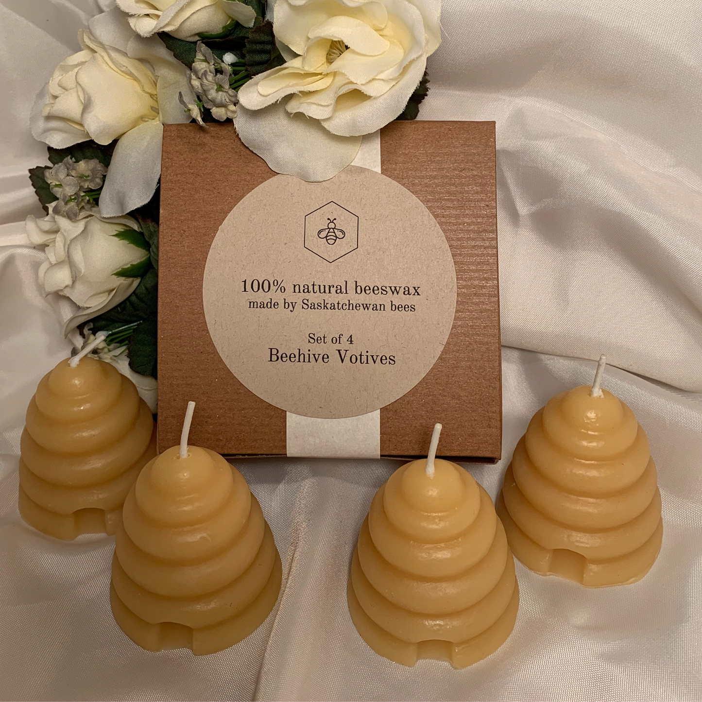 Tu-Bees Honey & Beeswax Candles - Beehive Votive Gift Package - Set of Four Beehive Votives