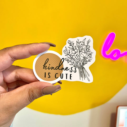 Kindness is Cute Floral Sticker - Curly Cupcakes