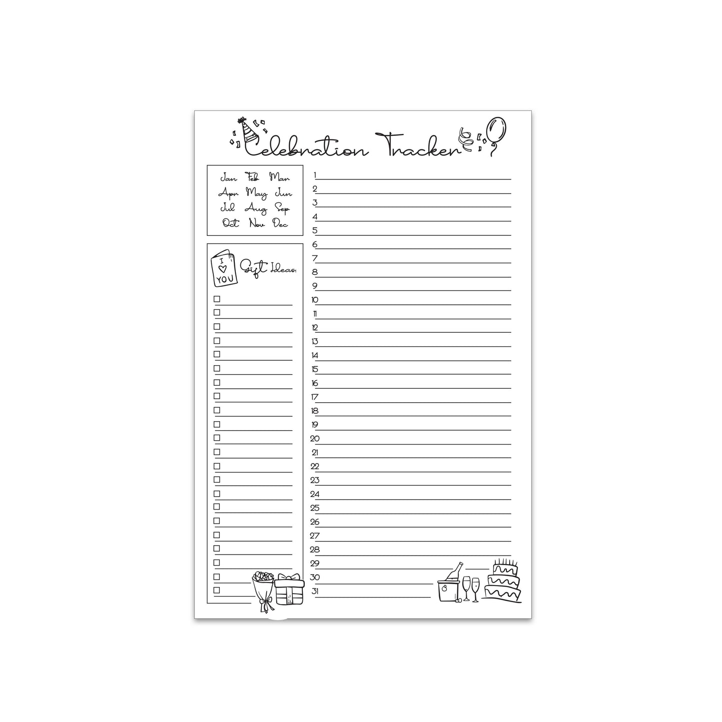 Jaybee Design - Celebration Tracker - 25 pg Notepad