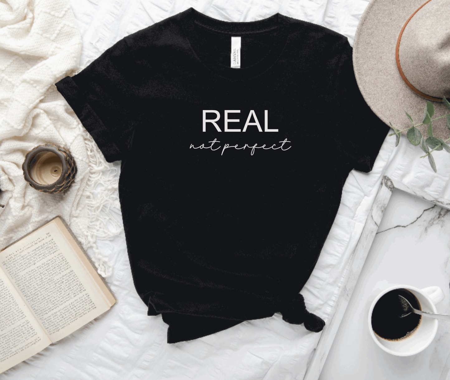 Hunter Kouture - REAL not perfect Black T-shirt, Sarastic Social Media Shirt