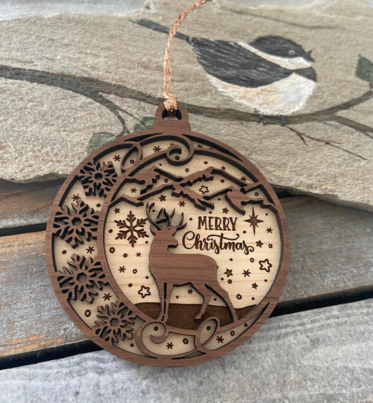 Chickadee Creations - Christmas ornament, wooden 2D ornament, nature