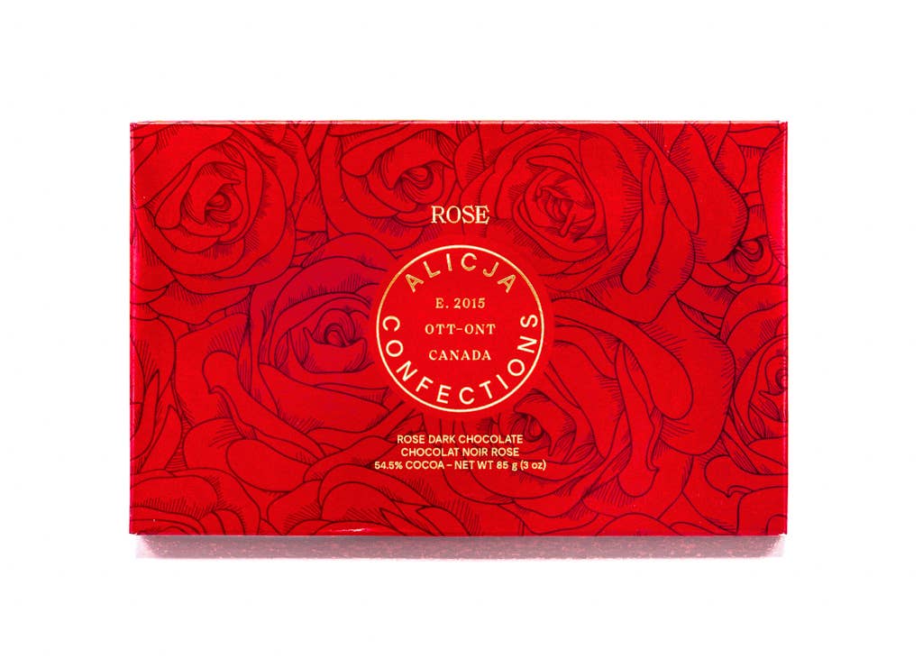 Alicja Confections - Rose Vegan Dark Postcard Chocolate Bar